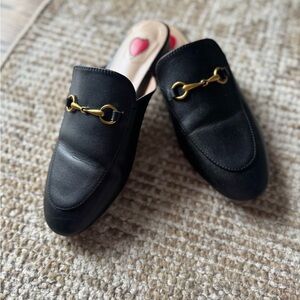 Horse Bit Black Leather Slip-On Loafers